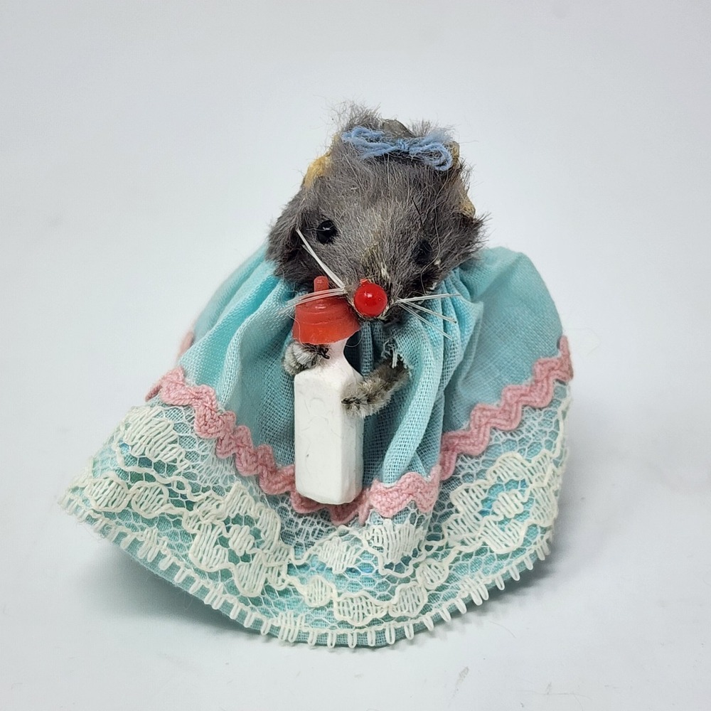Vintage W. Germany Original‎ Fur Toys Miniature Baby Bottle Little Mouse Trinket